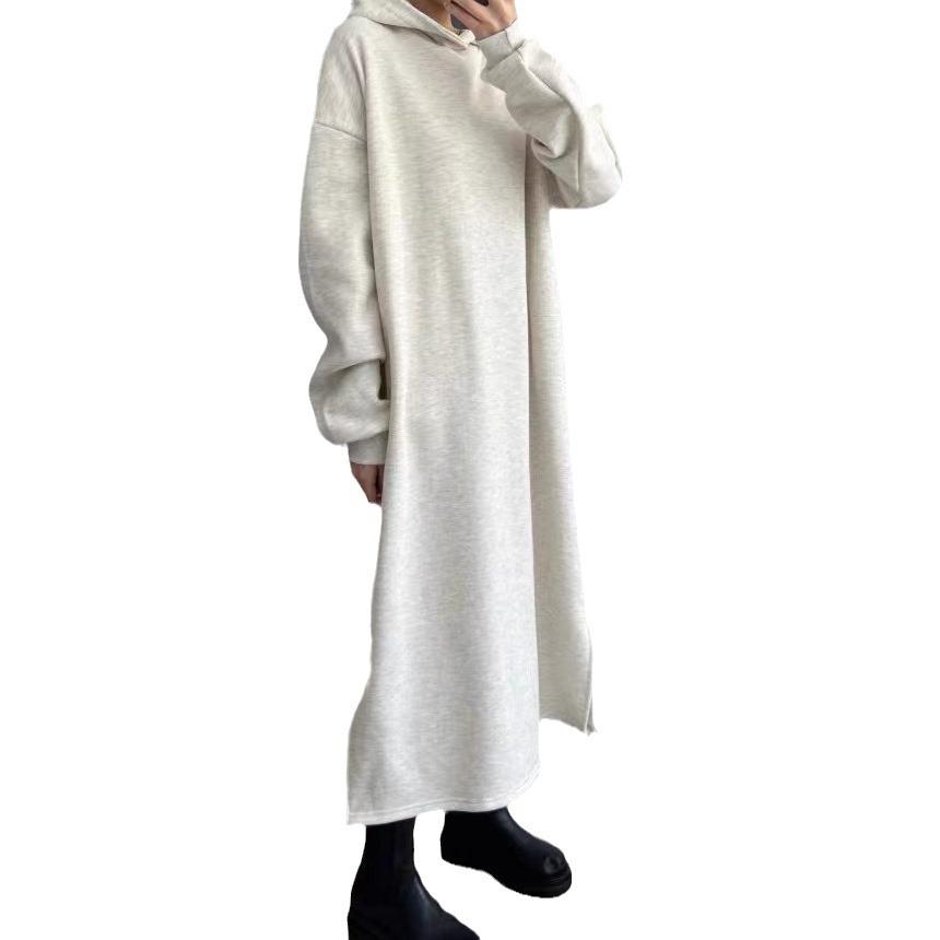 Chic Korean Hooded Sweatshirt Dress - Solid Color, Simple, Loose Fit, Long, Casual for Women (Spring/Autumn/Winter 2025)