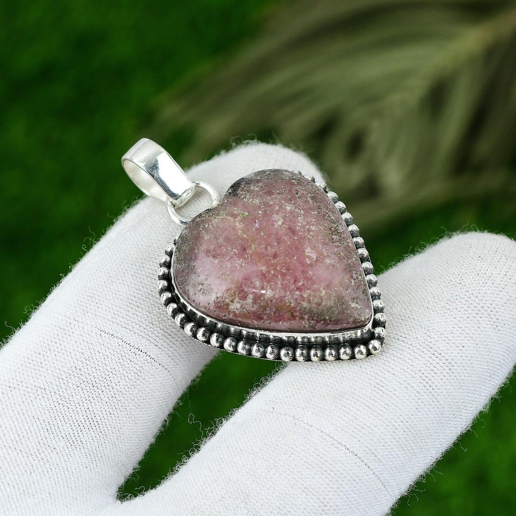 Natural Rhodonite Gemstone Pendant 925 Sterling Silver Indian Jewelry For Women