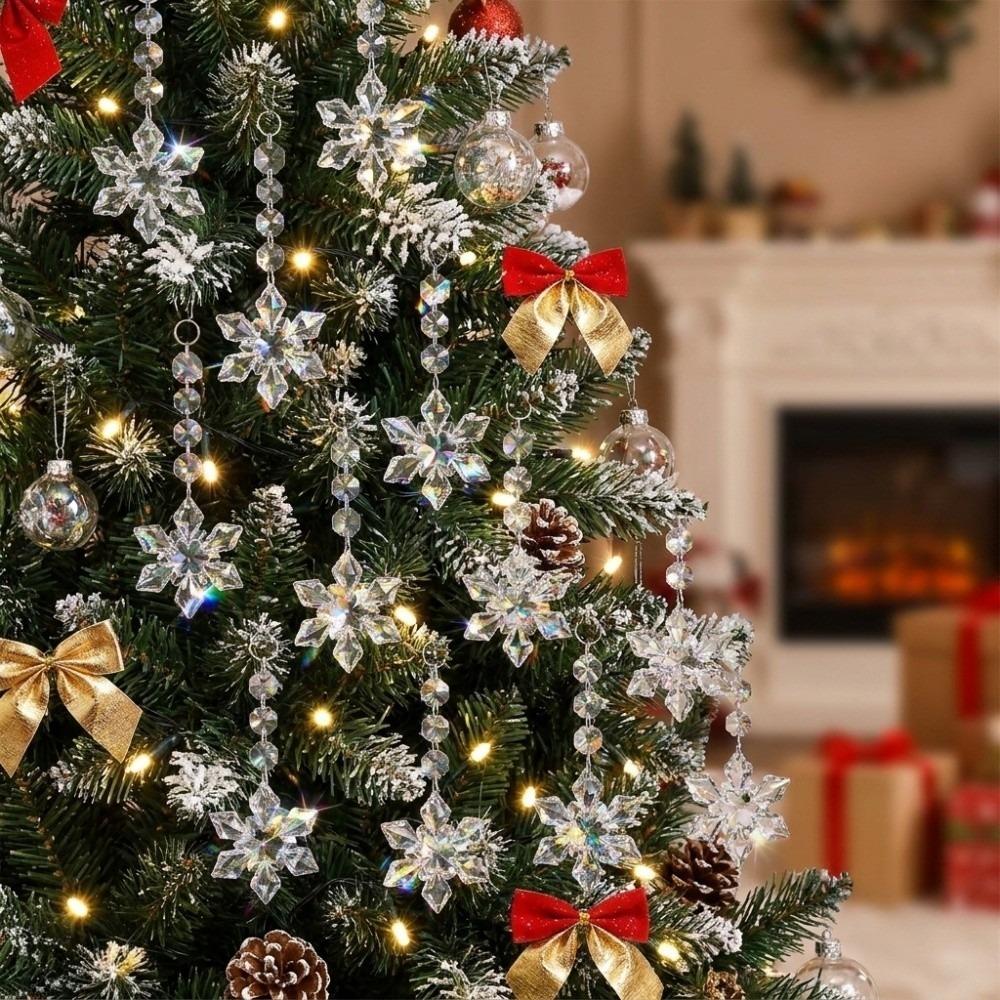28pcs Clear Christmas Pendant Bead Acrylic Crystal Snowflake Ornaments Octagonal Lightweight Hanging Ornaments Hotel Lobby Decor