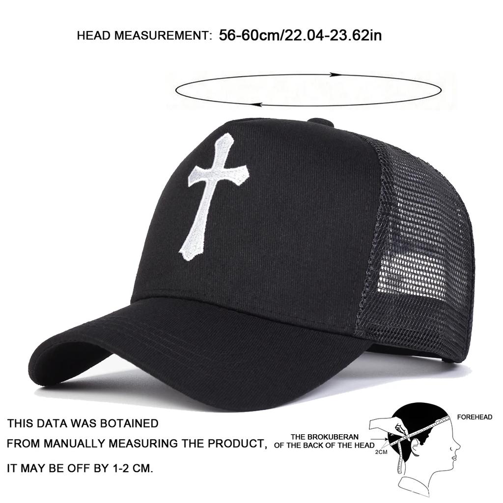 Unisex Cross Embroidery Baseball Net Caps Spring Summer Outdoor Adjustable Casual Hats Dad Hat Sunscreen Hat