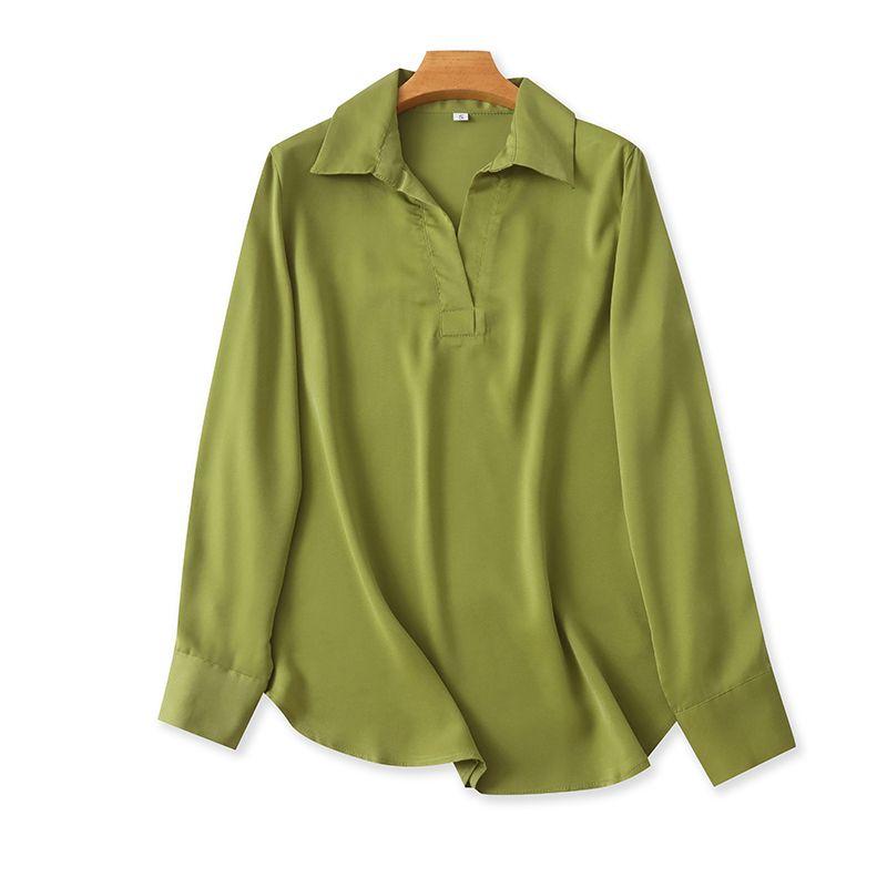 

Имитация шелка Ледяной шелк Пуловер Минималистичный Длинный рукав Универсальная рубашка Pullover Army Green L