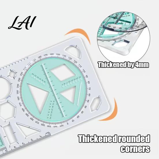 Portable Desk Accessories Multifunctional Geometric Drawing Ruler Thickened Transparent Plastic Template Safe Measurement Aid for Students