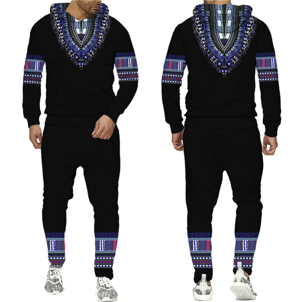 Afrikanischer Dashiki-Hoodie/Anzug für Herren, lässig, 3D-gedruckt, Ethno-Stil, Sweatshirt, Hose, Set für Herren/Damen, Folk-Custom Streetwear-Trainingsanzug