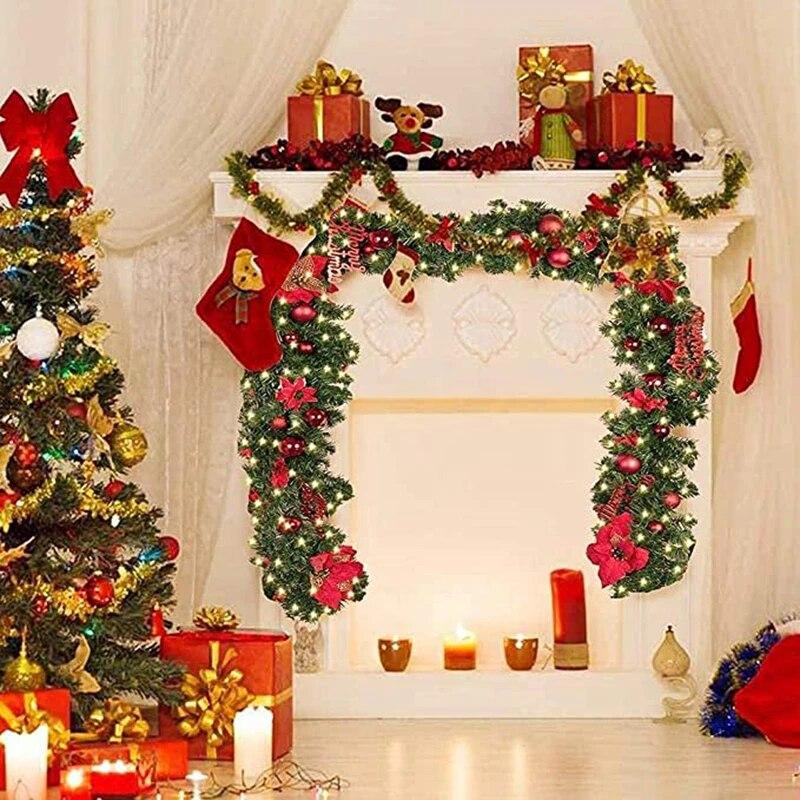 2.7M Christmas LED Garland Decoration Wreath LED Rattan Garland Decorative Green Christmas Artificial Xmas Tree Rattan Banner