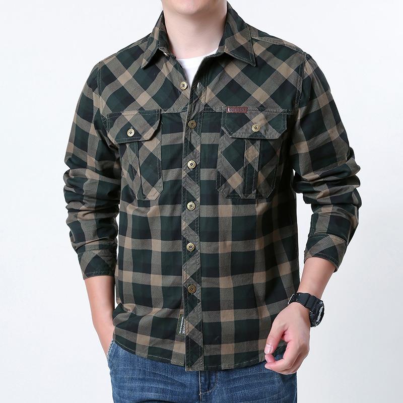 Men S Long Sleeve Shirt Multi Pocket Casual Plus Size Solid Color