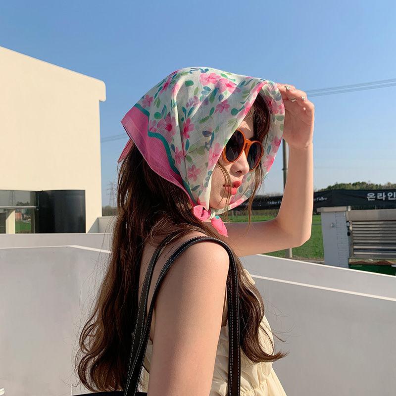Sweet Small Square Scarf: Summer Breathable Gauze Scarf for Women Elegant Headscarf Stylish Decorative Hair Tie Floral Neck Scarf & Wrap