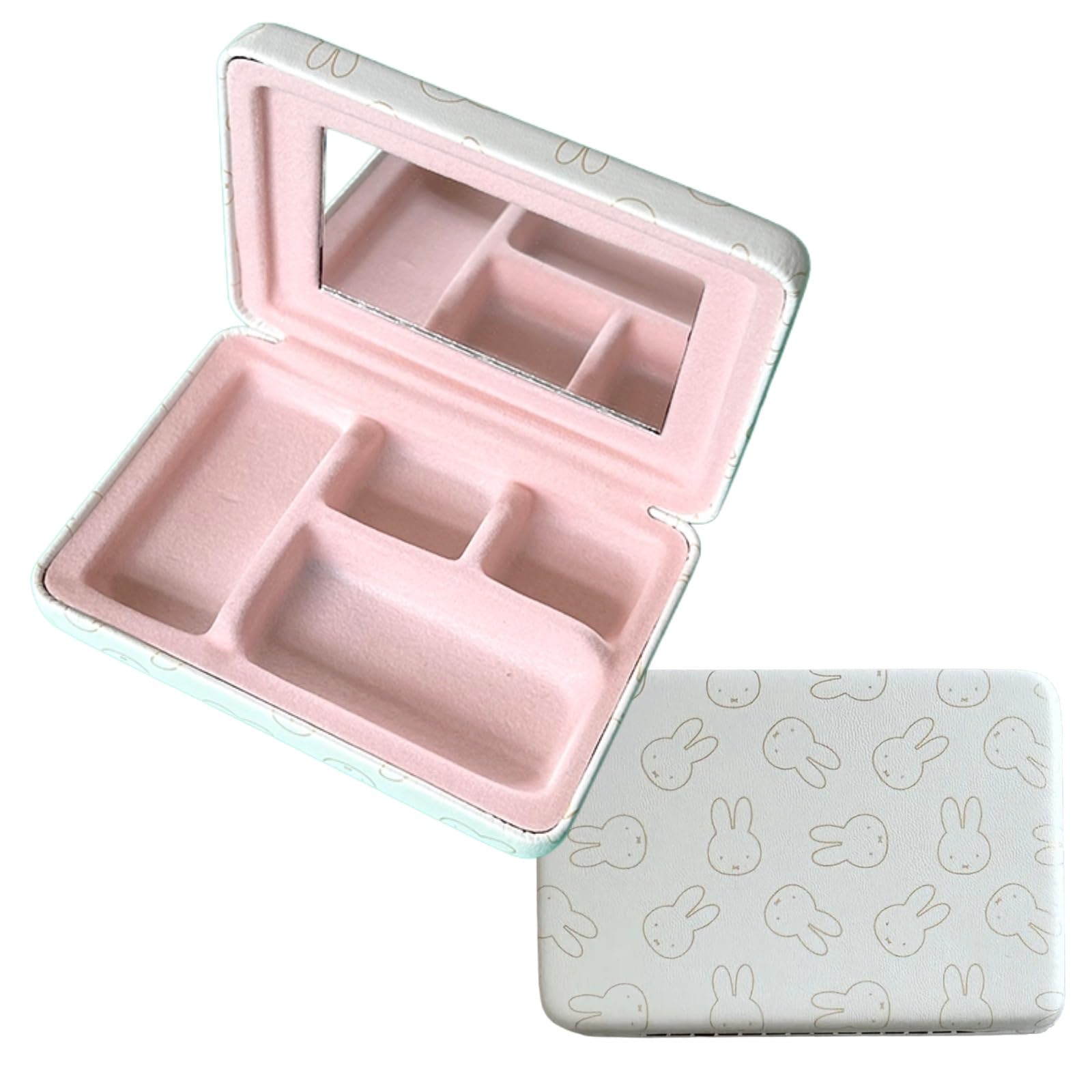 

Dick Bruna Miffy Carrying Compact Mirror Case with Mirror, Multi-Purpose Accessory Case with Dividers, White