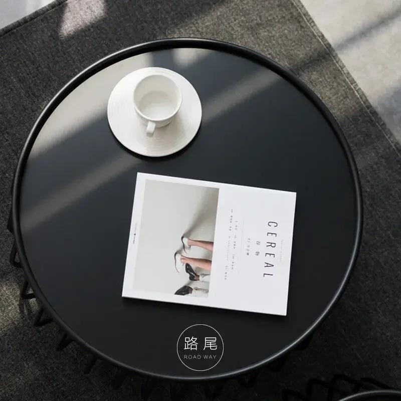 Masă de cafea nordică din fier, simplă, modernă, rotundă, combinată, masă de cafea mică, stil industrial, masă laterală creativă