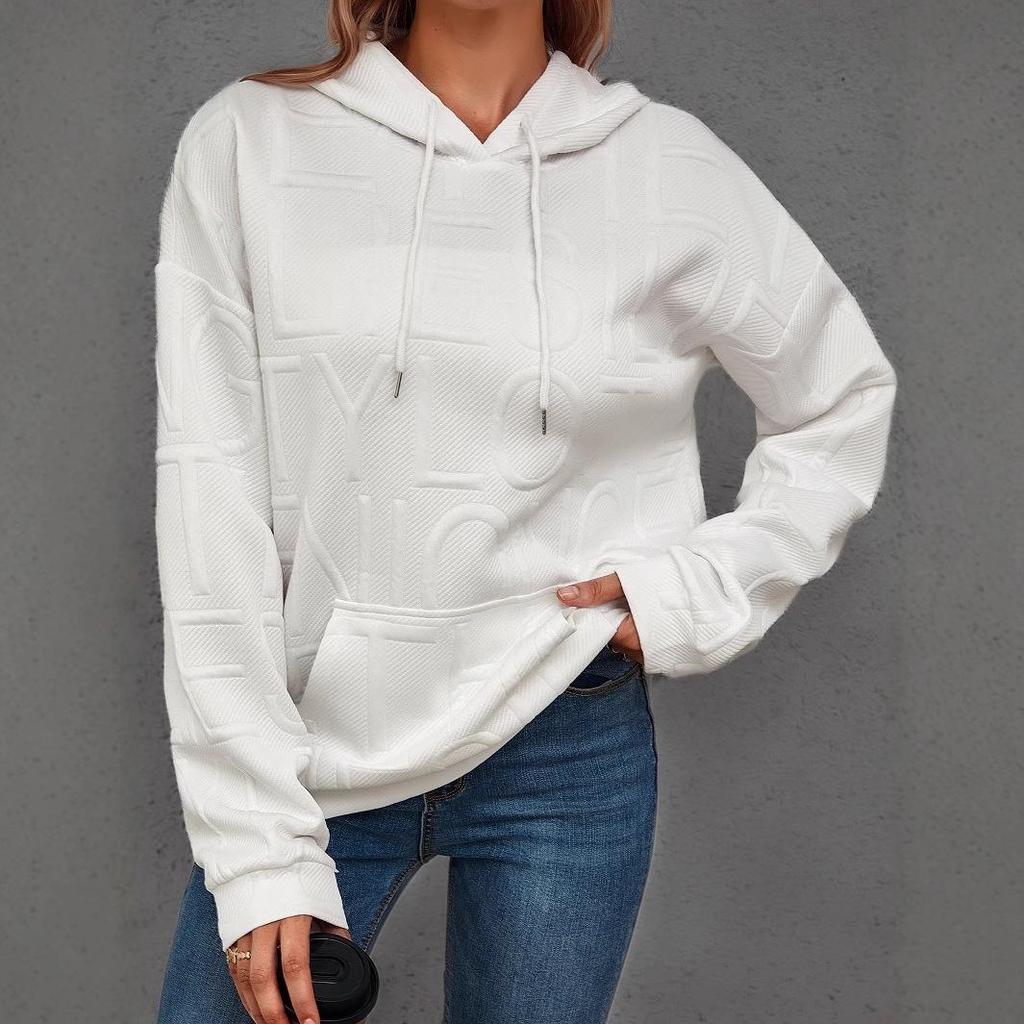 Damen Übergröße Herbst/Winter Casual 3D Buchstaben Jacquard Rundhals Pullover Sweatshirt