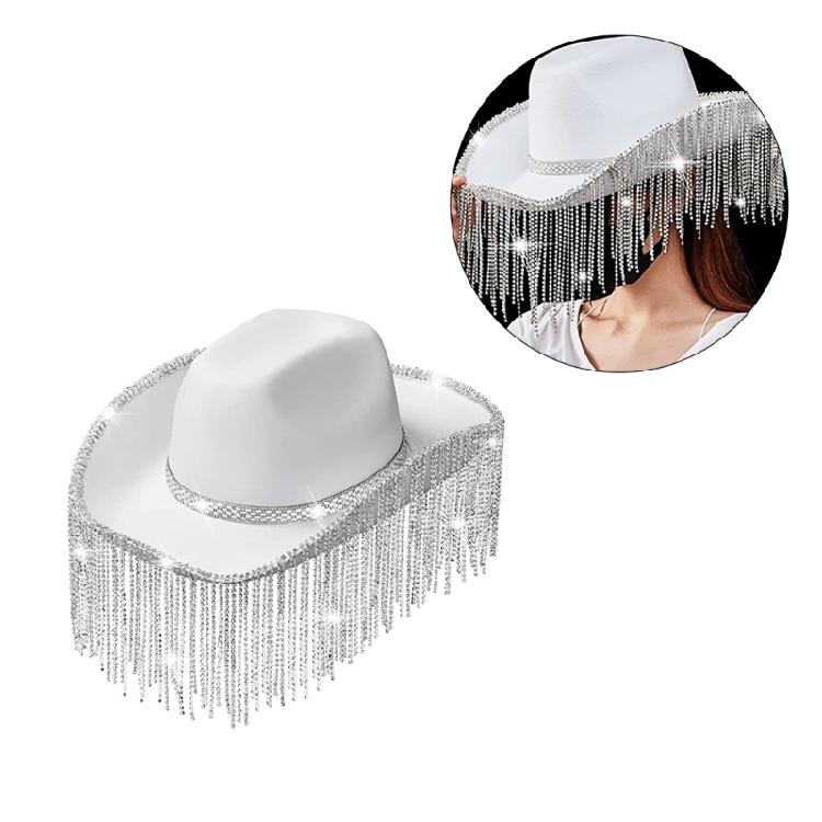 Cowgirl Hat Cowboy Hats Rhinestones Fringe Rave Hat Fit Most Women and Girls
