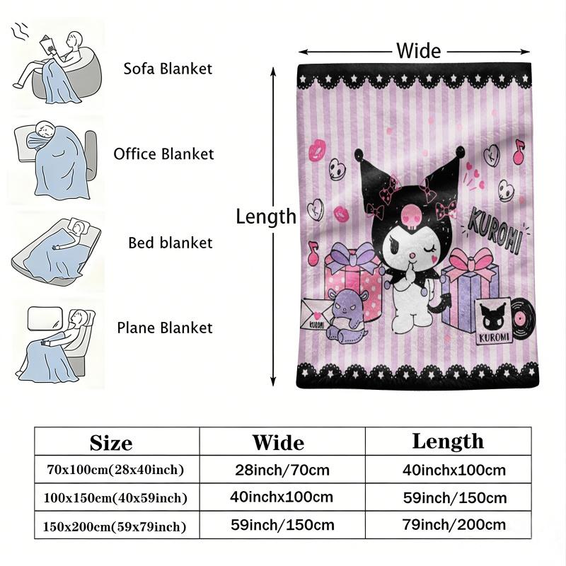 Gothic Sweet Kuromi Flannel Blanket Soft Warm Fluffy Throw Purple Strip Cute Sofa Bed Cover Office Nap Shawl Lightweight Blanket