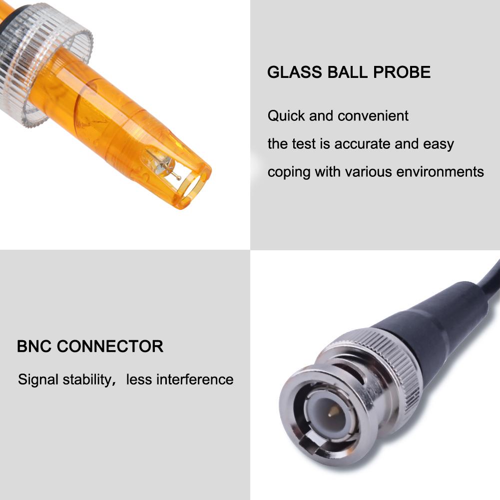 Replacement Probe with BNC Interface 3m Cable 0-14PH Q9 Probe Controller Oxidation-Reduction Potential Sensor Hydroponic Laboratory Testing Instrument