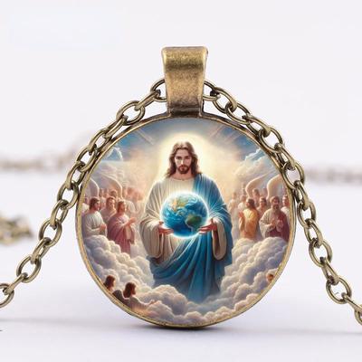 Light of Faith, Jesus' Divine Blessing Pendant, Christian Faith Gift, Glass Pendant Necklace, Fashion Accessory