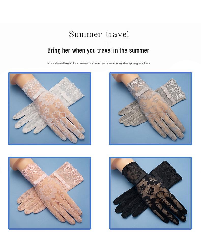 Women's Summer Ice Silk Lace Touchscreen Driving Gloves - Non-slip, Sun Protection, Short Length