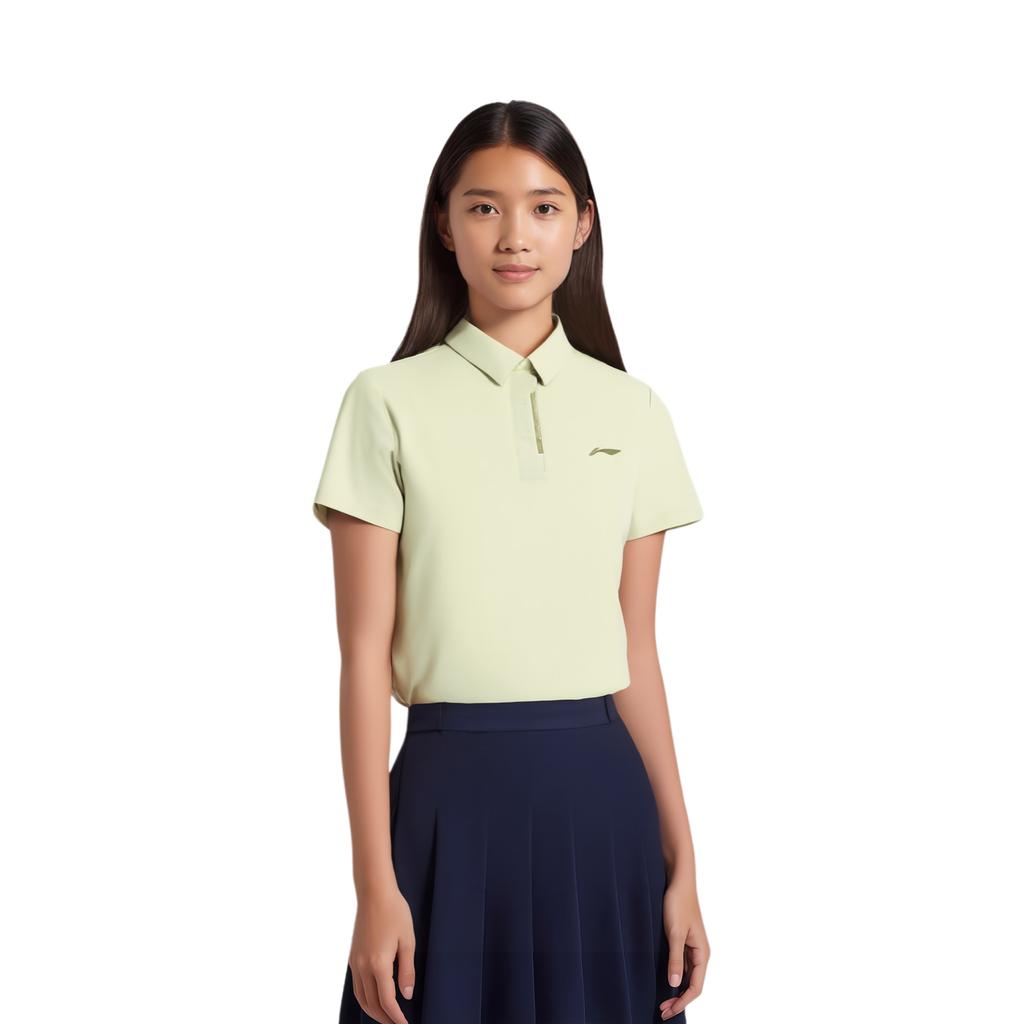 Li Ning Gruppenkauf-Serie Einfarbig Bequem Atmungsaktiv Vielseitig Lässig Kurzarm-Poloshirt Damen Oberteile Porzellan-Geheimfarbe APLU768-3
