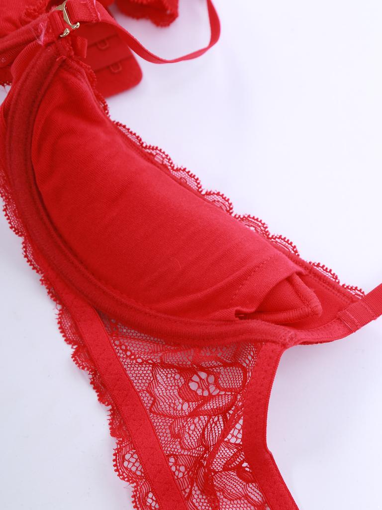 Damen 1/4 Cup Push-Up Ungefütterter Spitzen-BH Bügel-Balkonett-BH-Top Weiche Brustpolster Choker