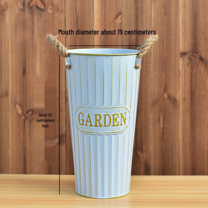 Hydration Bucket Retro Wrought Iron Flower Vase for Home Decor and Arrangements - Extra Large Dried Fresh Floral Display Cylinder
