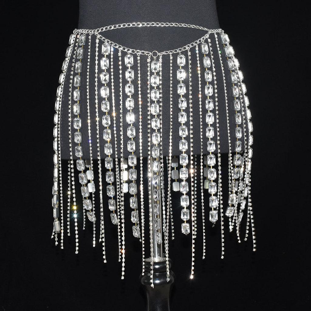 Body Chain For Women With White Crystal Water Drip Pendant For Bridal Gift