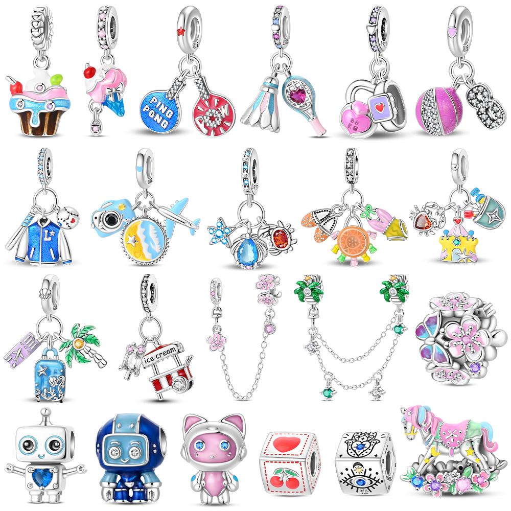 New Summer Coconut Beach Travel Ai Robot 100% Copper Charms Fit Original Bracelet Diy Jewelry Making Women Gift