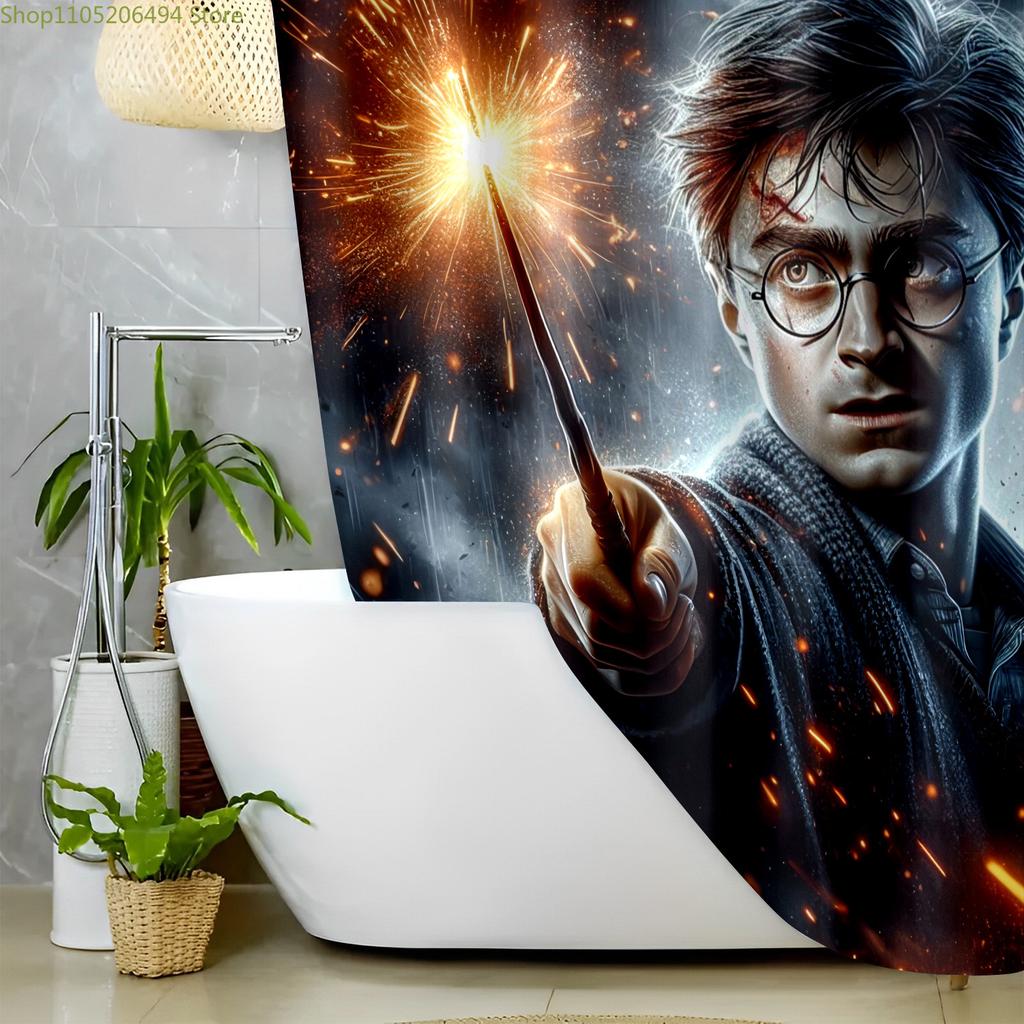Warner Bros Inspired Magic Wizard Shower Curtain, Bathroom Decor with Hooks, Unique Valentine's Day Gift for Fans
