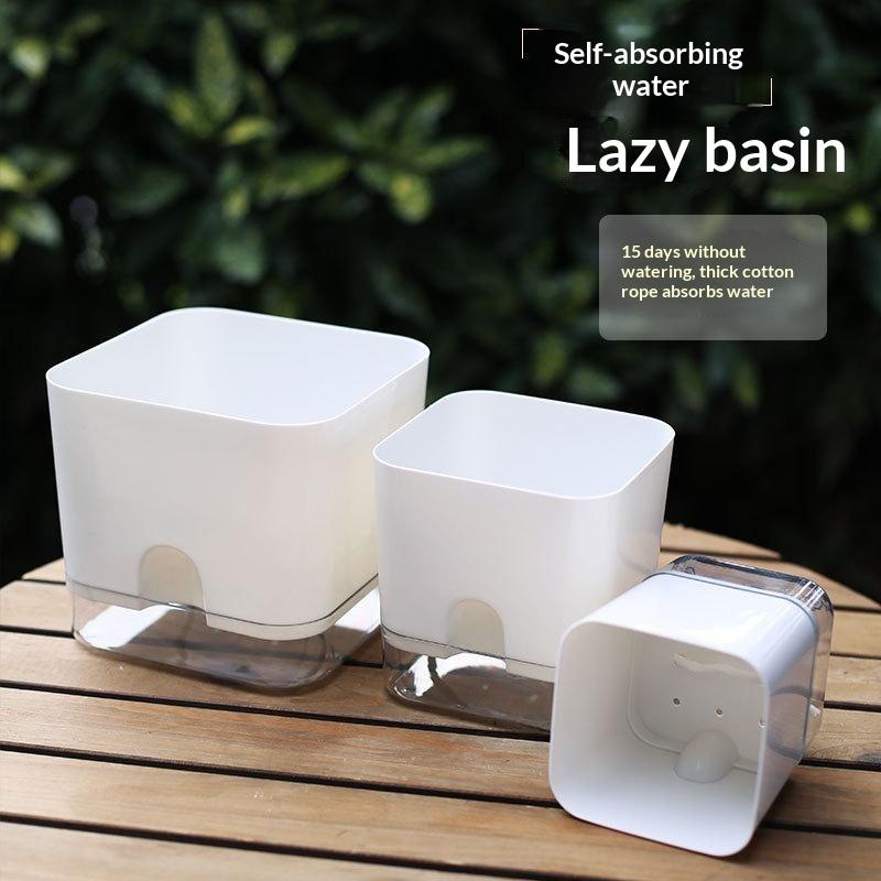 1Pcs Square Double Layer Flowerpot White Self Watering Plant Pot For Home Indoor Outdoor Balcony Garden Plants Decor Flowerpot