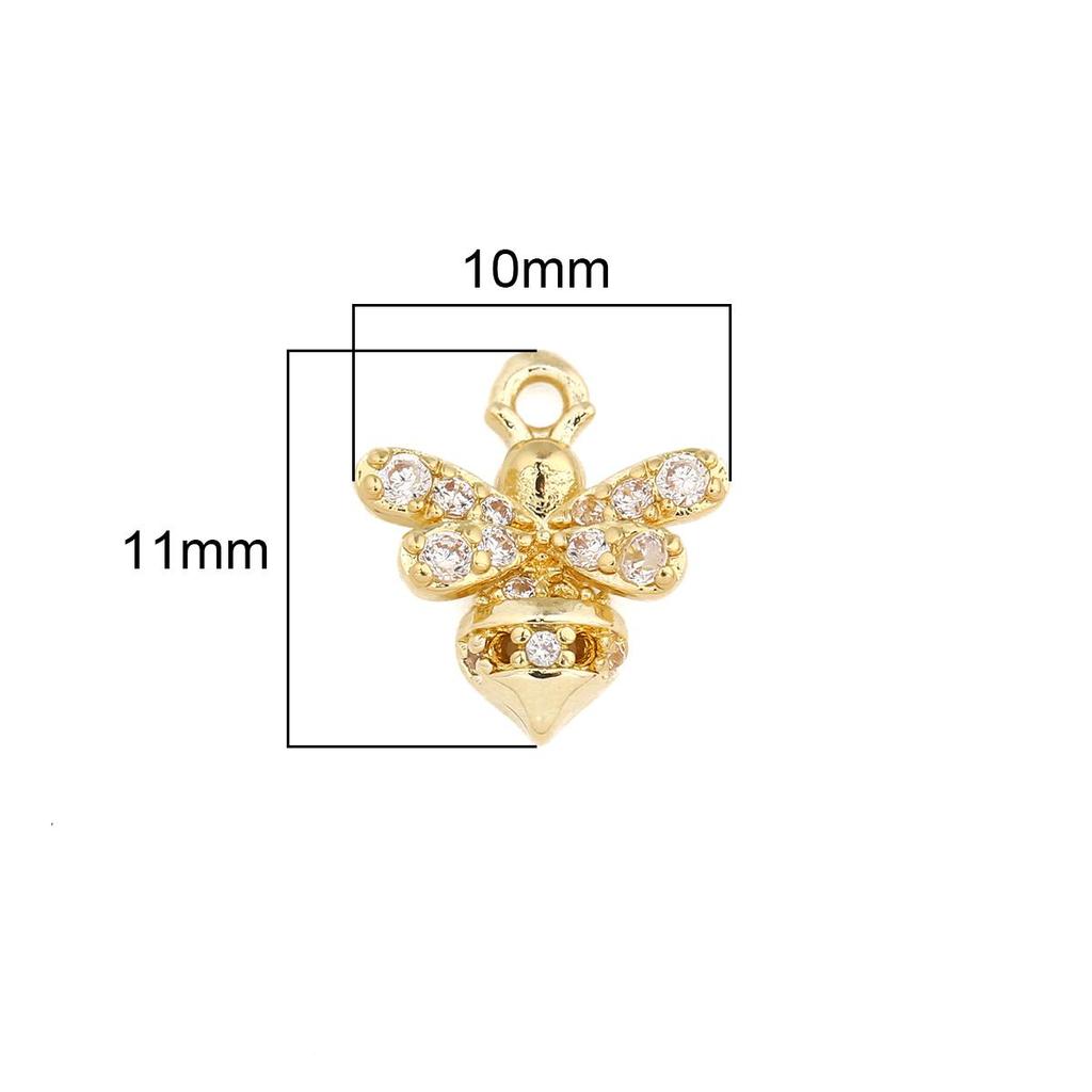 Copper Zircon Cute Bee Charms Pendants for Necklace Earring Bracelet Making