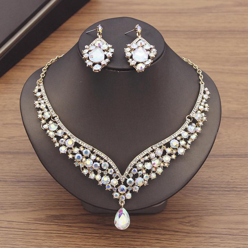Gorgeous Purple Crystal Wedding Dress Choker Necklace Sets for Women Bridal Jewelry Sets Earrings Dubai Jewelry Sets Fashion