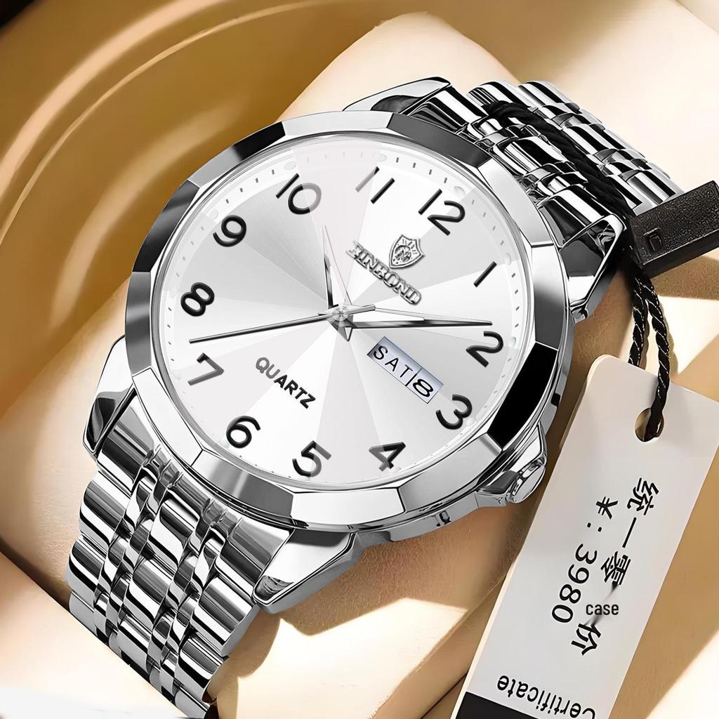 Genuine Men's Waterproof Korean-Style Luminous Quartz Watch with Double Calendar