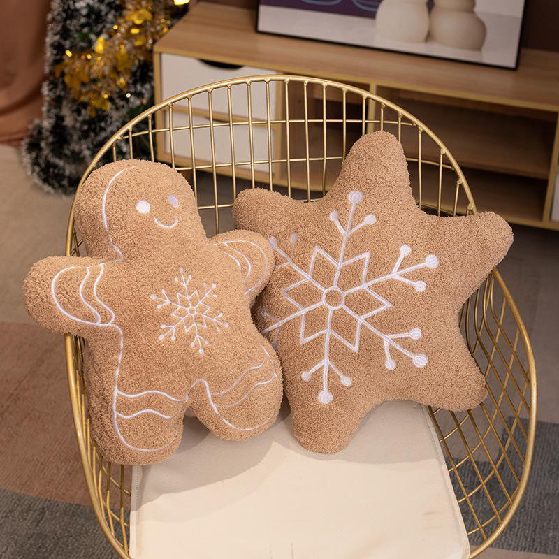 Individually Compressed Gingerbread Man & Snowflake Christmas Throw Pillow for Sofa