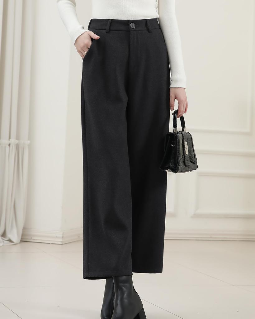 Ladyangel Gaucho Cropped Straight Leg Trousers with Elastic Loose Warm and Perfect for and Office Autumn and Winter Women's Wide-Leg Pants, Length,