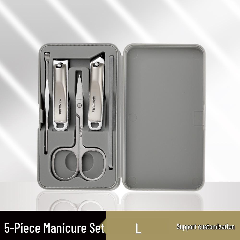 Stainless Steel 5-Piece Nail Care Set: Clippers, Scissors, Manicure Tools & Ear Pick
