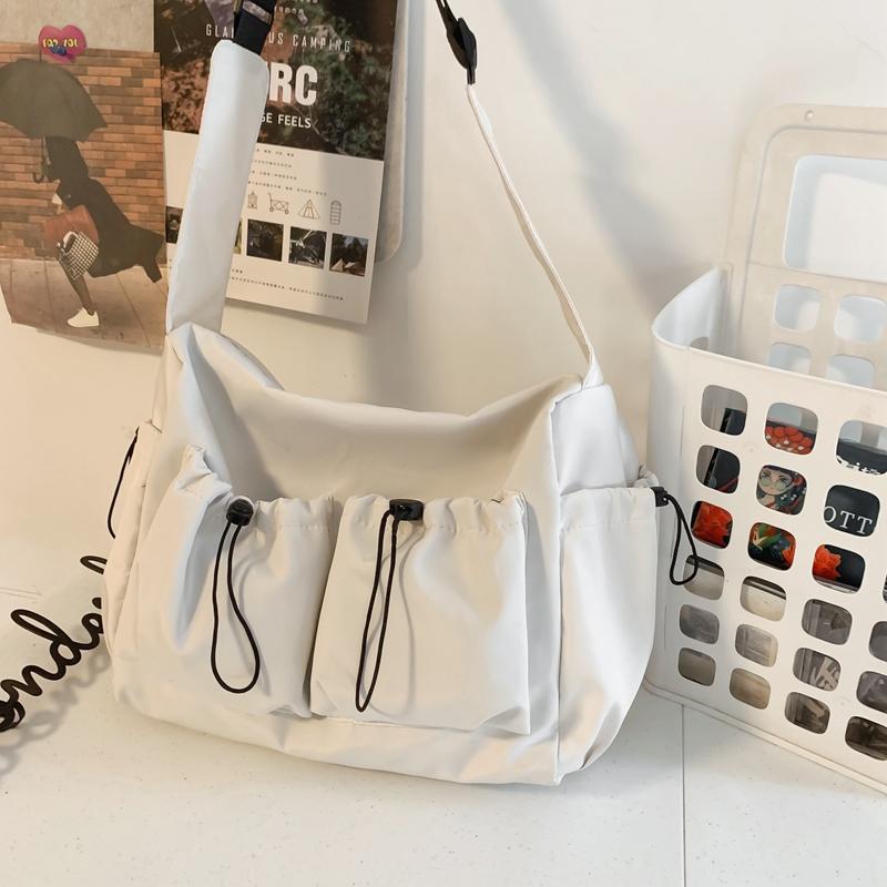 

Новые повседневные мужские сумки большой вместимости, повседневные, с несколькими карманами, однотонные сумки через плечо, модные, большой вместимости, из ткани белый