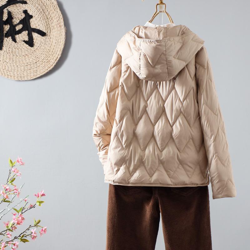 White duck down light and thin down jacket women's short hooded simple and versatile light and small fashion coat autumn and winter