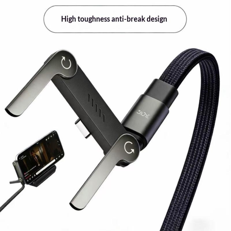 2-In-1 Type-C Cable Foldable Mobile Phone Holder 240W Fast Charging Data Cable Multifunction Phone Charge Bracket Dual Pd Cable