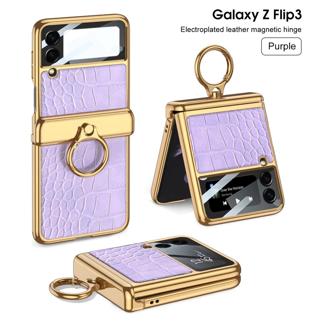 

Чехол для Samsung Galaxy Z Flip 3 4 5 6 Ультратонкая Защита Экрана Coque Fundas Роскошная Кожа С Кольцом Гальваническое Магнитное Покрытие For Galaxy Z Flip 6