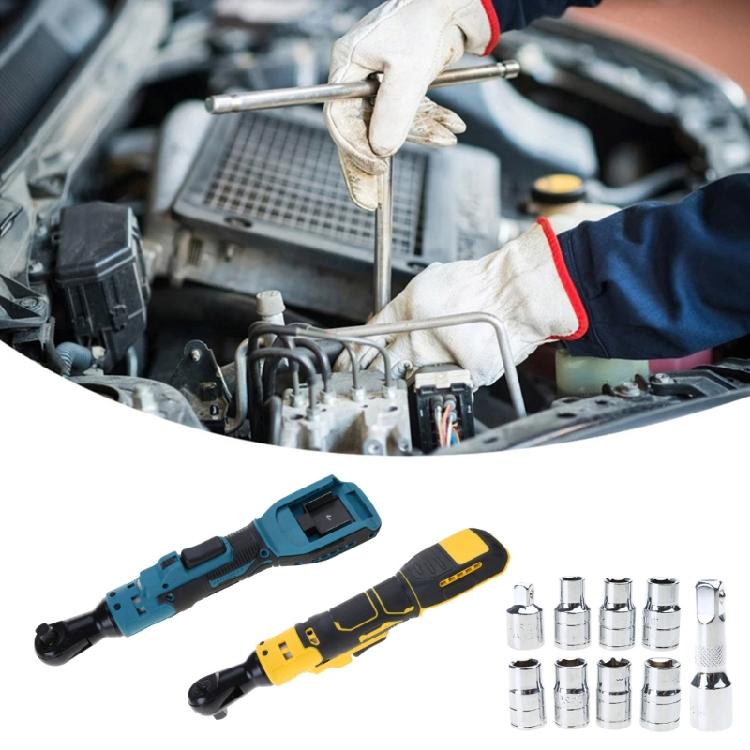 Electric Ratchet Cordless Ratchet Wrench 3/8" 400RPM Variable Speed 3/8" 1/4" Adapter 7 Socket Extension Rod