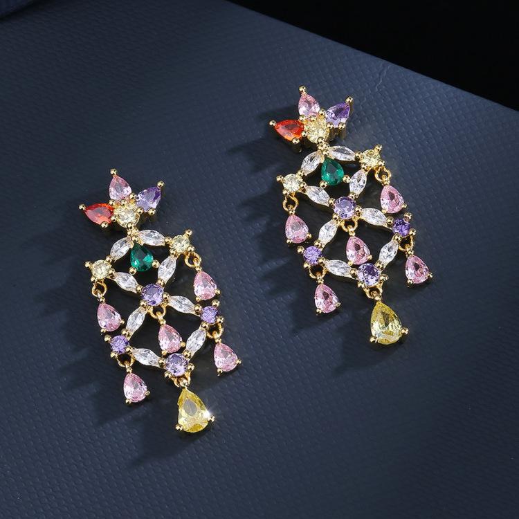 Color Flower Earrings Popular With Copper Micro-Inlaid Zircon Women'S Flower Stud Earrings