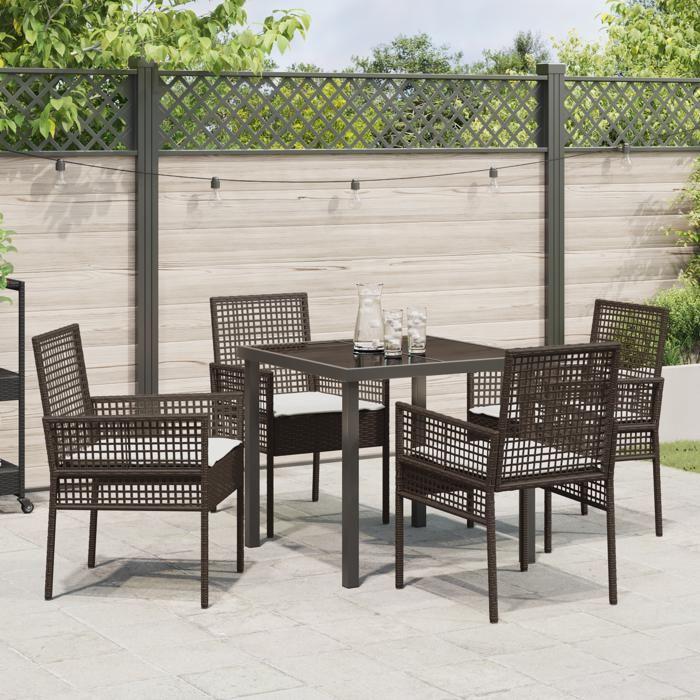 VidaXL Ensemble repas jardin 5 pièces avec coussins Marron Poly Rattan 3379871