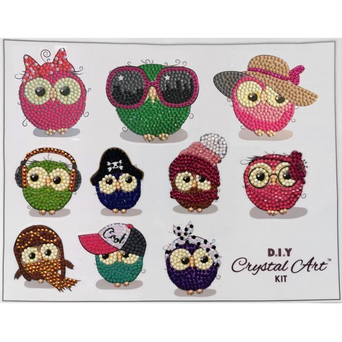 Kit 10 stickers broderie diamant Chouettes divas Multicolore - Assort.