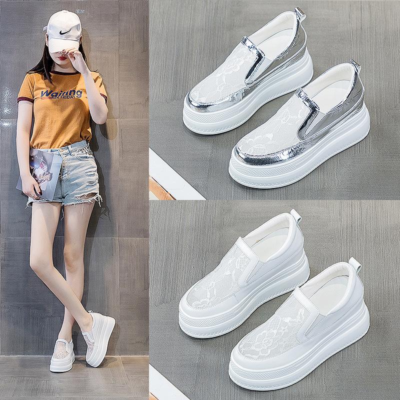Loafers summer women's thin women's casual single shoes mesh breathable little white shoes women's inner height increase versatile one pedal