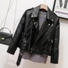 2024 autumn new Korean version shoulder badge thin leather jacket waist lapel short jacket loose knight leather jacket
