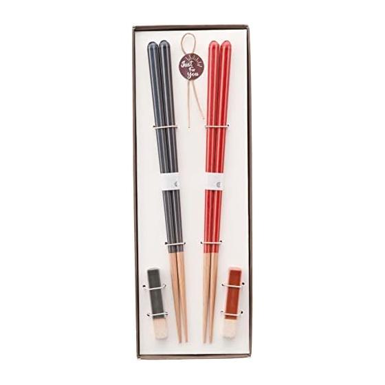 Kawaii Haze Chopsticks Set (18cm) with Chopstick Rests - NV x RD, Dishwasher Safe, Non-Slip, Antibacterial, Made in Japan