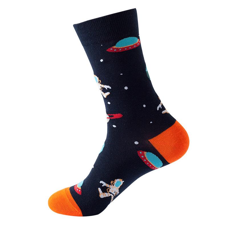 1Pair Funny Ins Astronaut Airplane Heavenly Body Middle Tube Men Happy Socks Streetwear Cotton Male Skateboard Boys Adult Sox