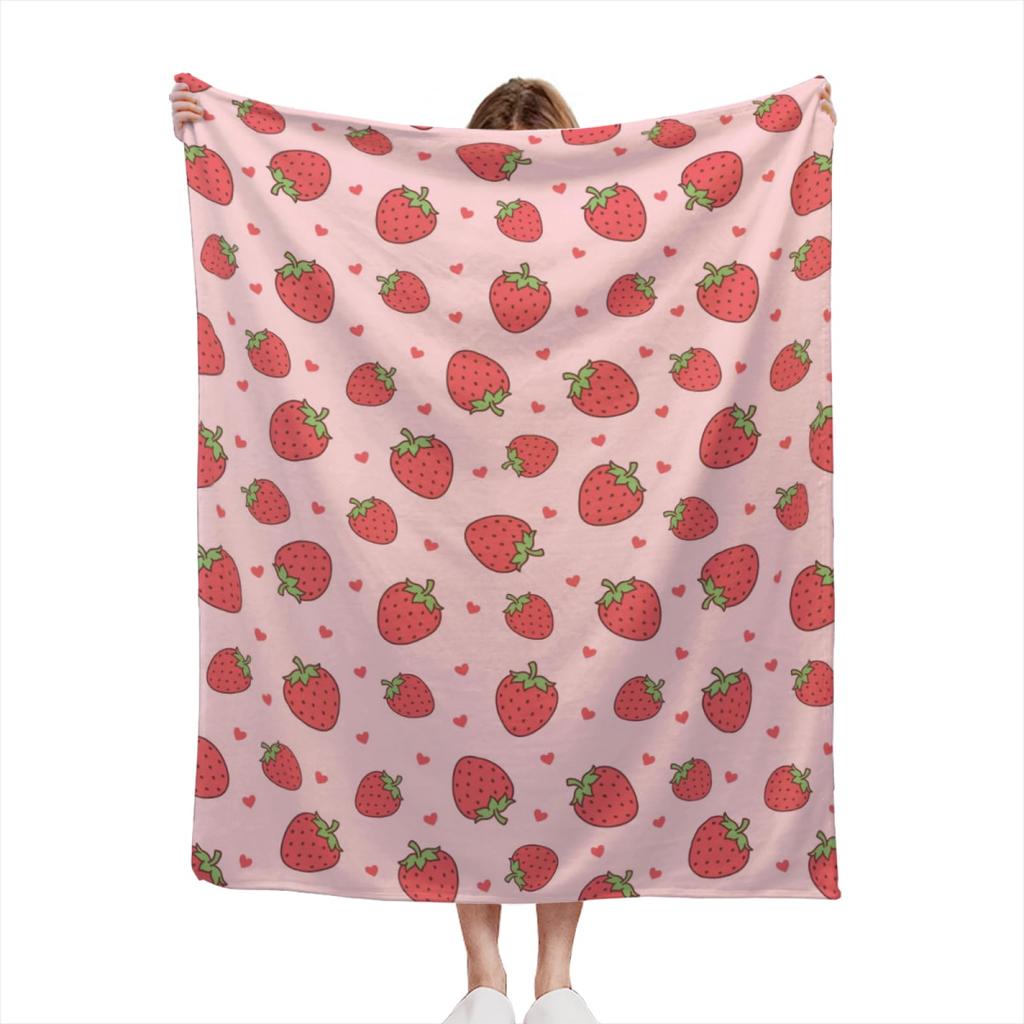 Cute Strawberry Blanket, Plush Soft Warm Flannel Sweet Fruit Throw Blanket for Couch, Travel, Bed, Outdoor, Gift for Teen Adult