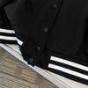Plus Size Women S Black Cotton Baseball Jacket Long Sleeve Round Neck Casual Cardigan Coat