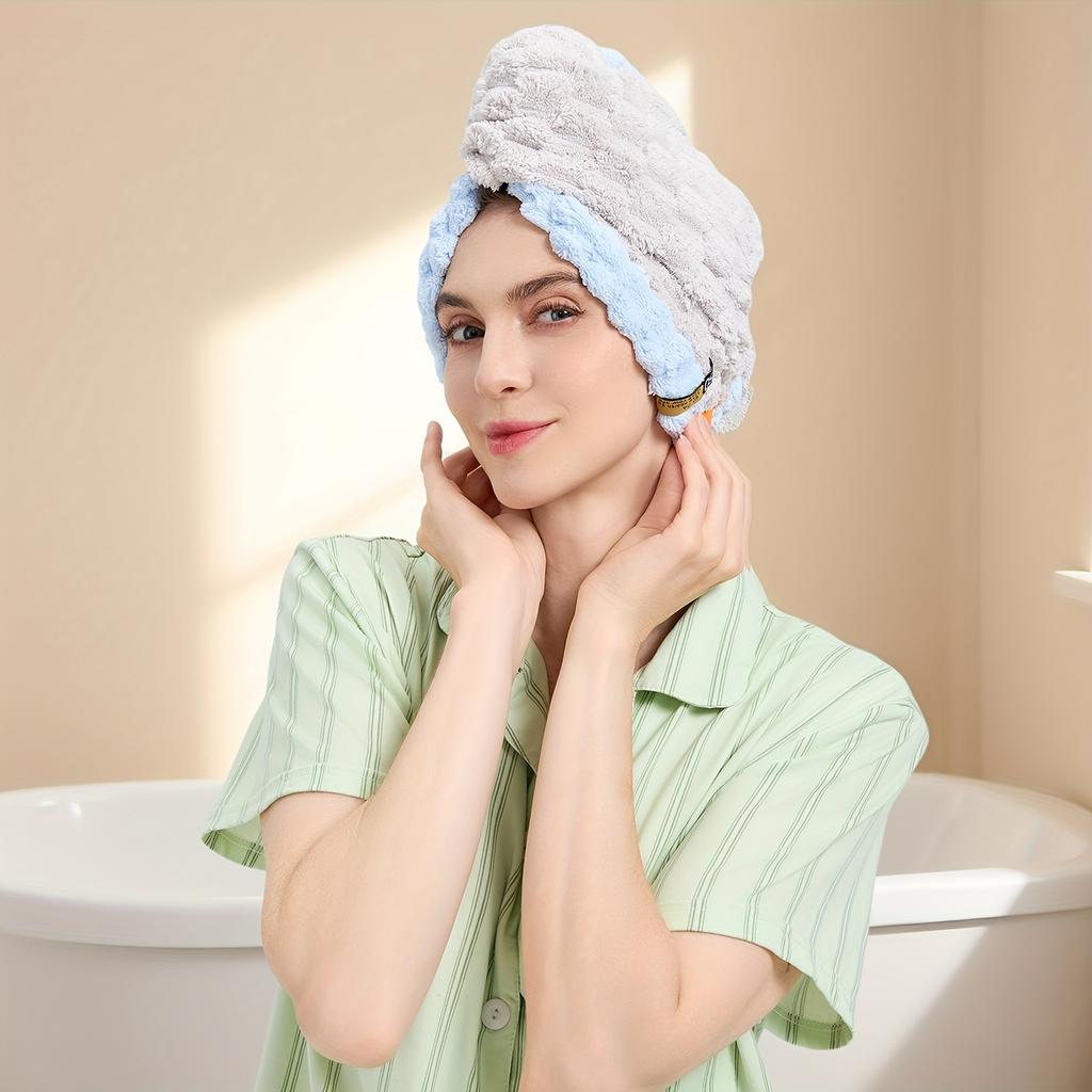 1pc Women'S Extra Large Quick-Dry Hair Towel - Super Absorbent Microfiber Turban with Wide Brim, for Curly, Wavy, Straight Hair