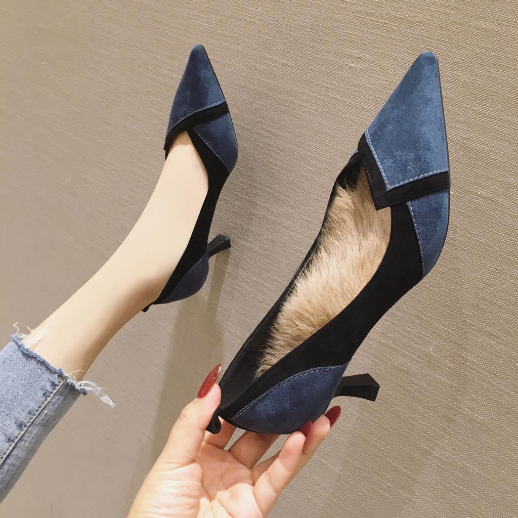 66620 New 2019 Autumn and Winter High Heels Thin Heel Pointed Girl Wind Shallow Mouth Single Shoes