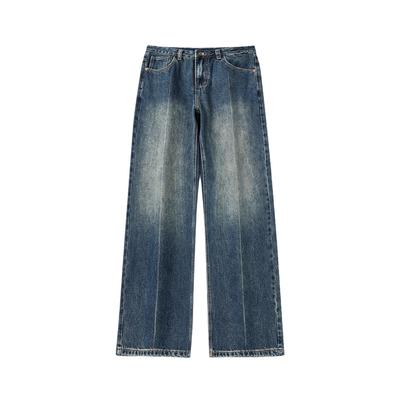 New Autumn Retro Blue Men's Jeans Mid-waist Large-size Pants