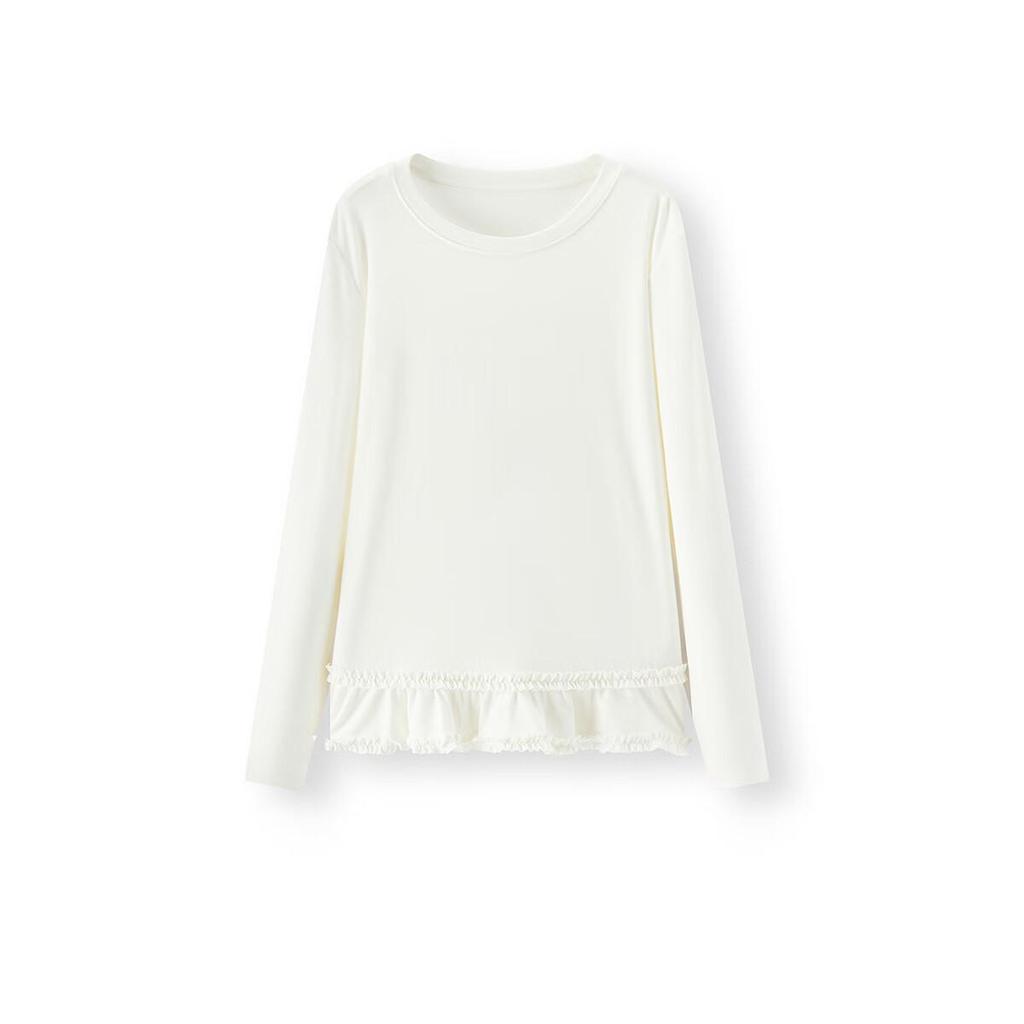 Semir Women's Long Sleeve T-shirt Solid Color Ruffle Trim Slim Fit Winter 2025 Lotus Leaf Edge Top