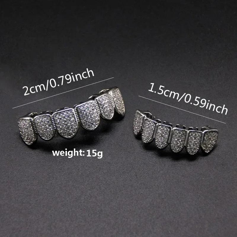 HipHop CZ Teeth Set For Unisex Top Bottom Mouth Gold  Color Teeth Tooth Cap Removable Dental Fashion Jewelry